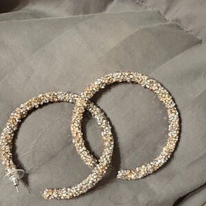 Gold and Silver Beaded Hoop Earrings
